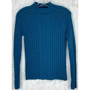 St. John's Bay M LS Cable Knit Sweater Teal Mock Turtleneck Vintage Angora Blend